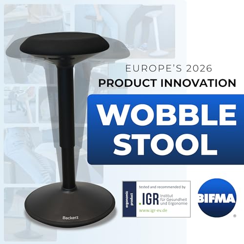 Image of Backerz Standing Desk Stool Chair, Height Adjustable Stool 16-24 inch for Office and Classroom, Swivel seat, Anti-Slip Bottom Ergonomic Wobble Stool with Rocking Motion, Black