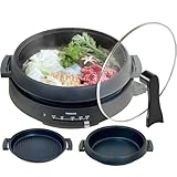 [山善] 電気鍋 グリル鍋 2WAY 一人暮らし 二人暮らし (深鍋/波型プレート) 鍋直径26cm 深さ6cm 2~3人用 1300W 直火対応 保温~230℃ 着脱式プレート 自立蓋 ガラス蓋 ブラック YGF-W130(B)