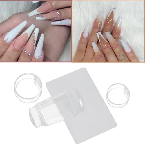 Jodie 2 Set Nail Stamper Dual Head French Tip Stamp Polish Transfer Manicure Kit Art Brushes And Stamping Plate Tools For Diy Decoration Accessories, Transparent, Plastic Box 14.5X8.5X3.5Cm #TOP7