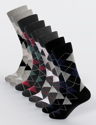 Men’s Winter Socks Crew Warm Knit Cozy Soft Casual Vintage Winter Cotton Athletic Gifts Man Rhombus Diamond Golf Sock 9~12