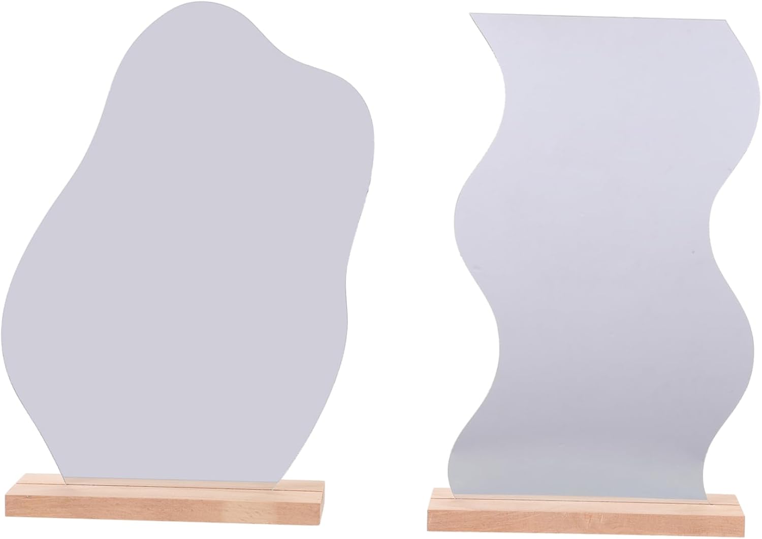 2Pcs Aesthetic Makeup Mirrors with Wooden Base Frameless Desktop Decorative Mirror for Makeup Lightweight and Portable Vanity Mirror for Home and Outdoor Use