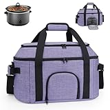 DD DEVILLI Double-Layer Slow Cooker Carrying Bag for 6-8 Quart CrockPot and Hamlton Beach,Portable Carrier Case with See-Through Window,Travel Bag with Lid Fastener for Family Gathering,Purple