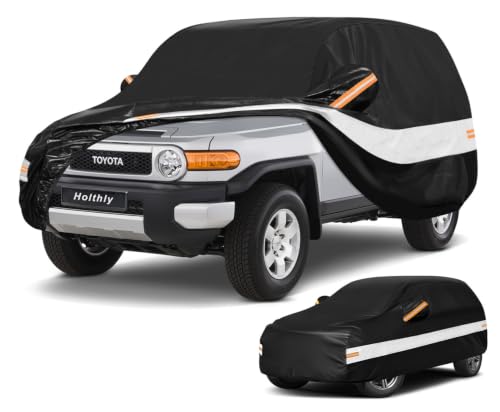 Image of 10 Layers SUV Car Cover Custom Fit for Toyota FJ Cruiser (2006-2017), Waterproof All Weather for Automobiles, Outdoor Full Cover Sun Dust Rain Protection with Cotton. Black
