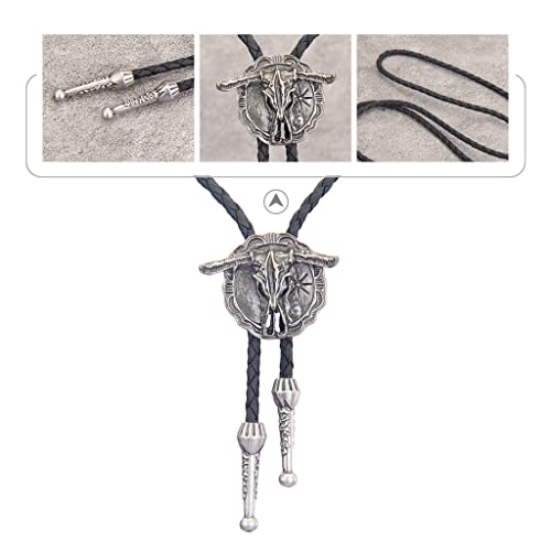 Image of Jeilwiy Bolo Tie for Men Western Cowboy Tie Necklace Gold Bolo Tie Leather Necktie Halloween Tie Accessories for Women