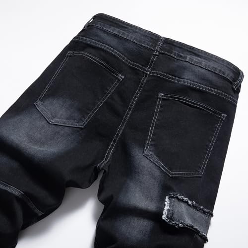 Men's Jeans Denim Pants Straight Patchwork Distressed Biker Jean Streetwear4