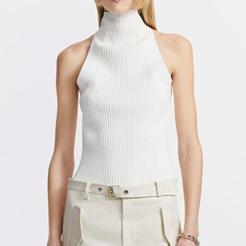 Image of SAFRISIOR Women Sexy Hollow Out Twist Front Knitted Tank Tops Sleeveless High Neck Cut Out Sweater Vest