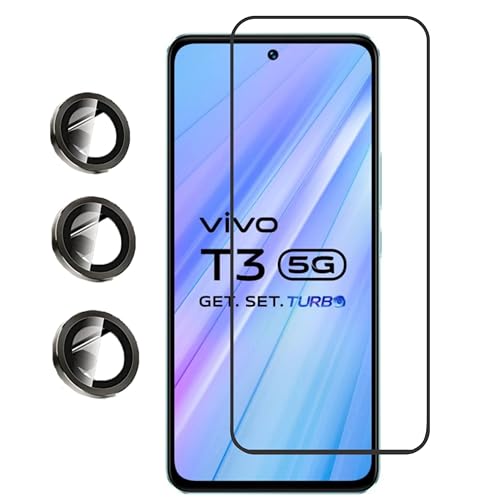 Image of vivo T3 5g Tempered Glass with Camera Ring 3pc Protector Screen guard(Case Friendly,2 in 1 Combo)