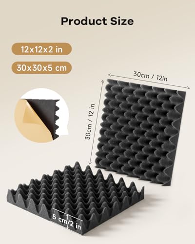 Image of SD SODOCT 24 Pack Egg-Crate Acoustic Foam Panels, 12 x 12 x 2 Inches Self-Adhesive Sound Proof Foam Panels for Walls, High Density Acoustic Foam for Studio, Home Theater, and Recording Rooms, Black
