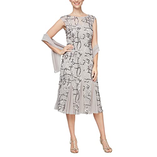 Image of Alex Evenings Women's Short Embroidered Cocktail Dress, Wedding Guest (Petite and Regular Sizes)