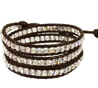 Baxters Jewellers White Rainbow Crystal and Leather Wrap Around Silver Bracelet