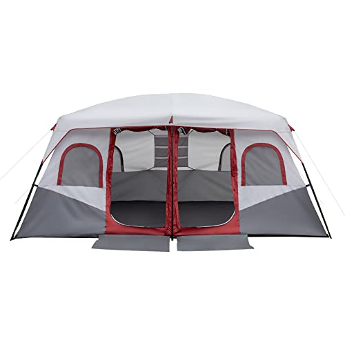 Carpa de cabaña para 10 personas | Carpa familiar de 2 habitaciones con bolsillos de almacenamiento para camping y montañismo