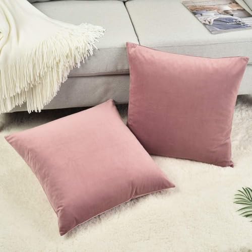 Image of 5 Piece Holland Velvet Cushion Cover, 22x22 inch, Rose Gold | Soft Solid Decorative Throw Square Pillow Cases Modern Luxury Home Decor for Couch Sofa Bedroom Livingroom