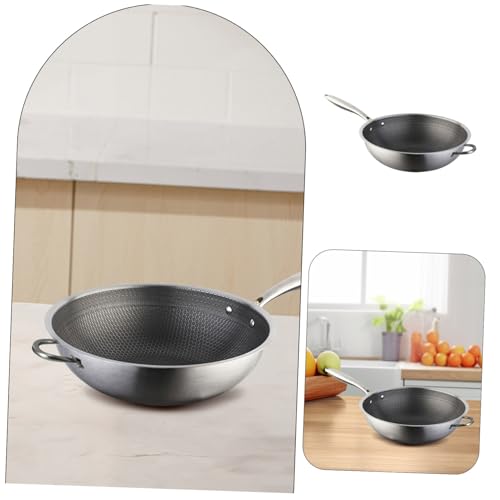Wok de acero inoxidable PRETYZOOM con asas dobles y antiadherente miniatura 3