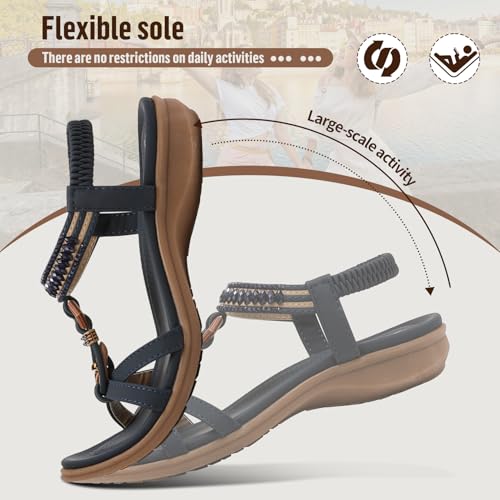 Littleplum Sandalen Damen Sommer Flache Sandaletten Elegant Sandals Strand Schuhe(Blau,41EU)
