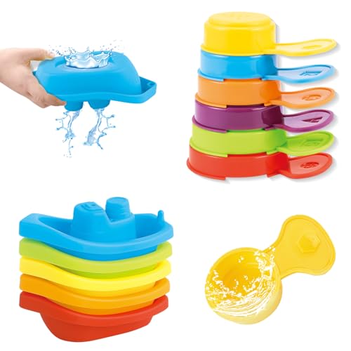Stapelbecher Spielzeug ab 1 Jahr, 11 Stück Kinder Stapelturm Badespielzeug, Regenbogenfarbe Baby Spielzeug 6 Monate, entwickelt logische Fähigkeiten Geschenke für 1 2 3 Jahre Jungen Mädchen