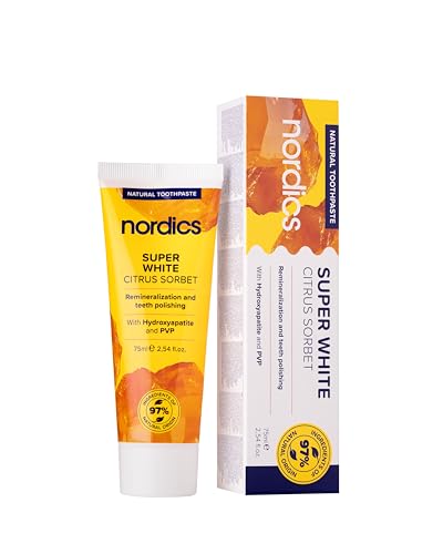 Pasta de dientes Repair | Super White | Sorbete de limón | Pasta de dientes blanqueadora | con tecnología PVP | Hidroxiapatita esmalte artificial | Sin flúor | 75 ml | Nordics