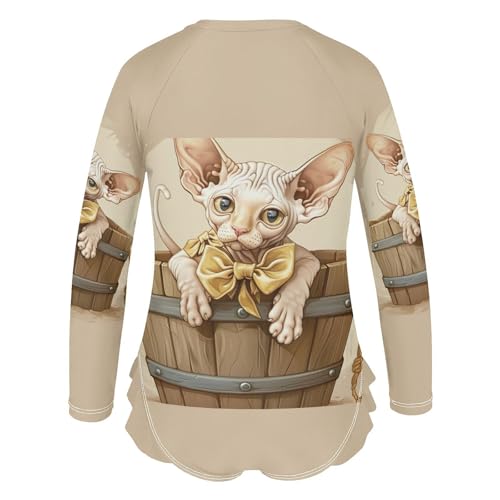 Cute Sphynx Cat in Bucket Girls Long Sleeve Swimsuit UPF 50+ Rashguard Swimwear One Piece Bathing Suit 212206662
