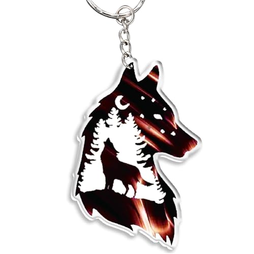 Ycchensying Acrylic Wolf Keychain charms - with Pendant Ring, Outdoor Car Backpack Accessories, for Camping Travel Hiking(Brown)