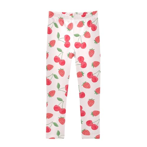 Summer Red Berries Girls Leggings,Workout Leggings for Girls Toddler Athletic Leggings Size for 3-10T