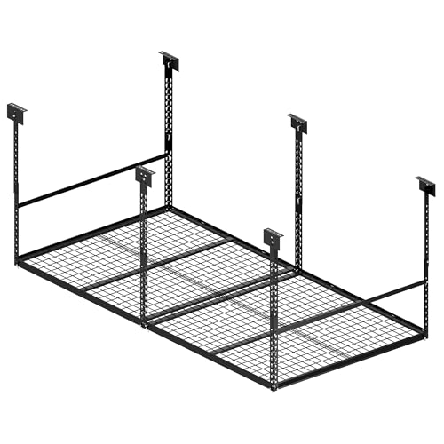 Image of 4x8 Ft Overhead Garage Storage Rack, 28-41 inch Height Adjustable Ceiling Mounted Organization Rack, 750 lbs Weight Capacity, 48 inchx96 inch Metal Rack for Garage Storage with Wire Decking