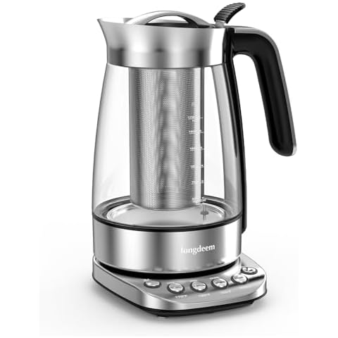 Electric Kettle with 1500W Double-Wall Glass Boiling Tea Pot, Longdeem 1.5L Cool Touch Hot Water Boiler with Heat-Resistant Handle, Wide Opening & BPA Free with LED Light Ring, Silver Cover