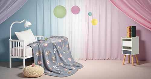 Image of Glow-in-The-Dark Kids Blanket a€ inch Polar Fleece Soft Lightweight Single Bed Blanket with Unicorn Jacquard Print, Multicolor (Blue Basketball)