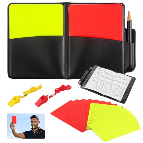 VEPEPE 22 Kit de Tarjetas de árbitro Fútbol, Juego árbitro con Silbato Material Fútbol Tarjeta Roja Tarjeta Amarilla PVC, Juego para Partidos Eventos