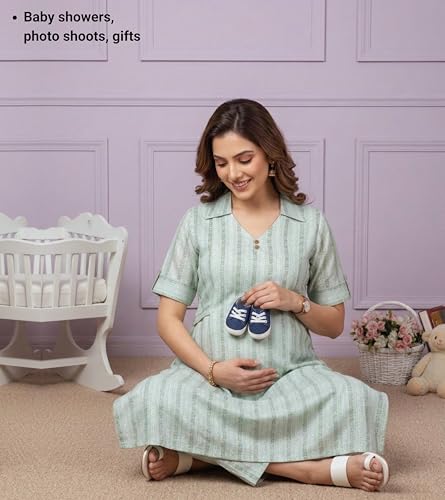 Image of DUMMY SHAPE Feeding Dresses for Women Full Set | Cotton Blend Maternity Kurta Pant Suit with Dual Nursing Zippers, Side Pocket to Pre & Post Pregnancy | Mom to Be Gifts