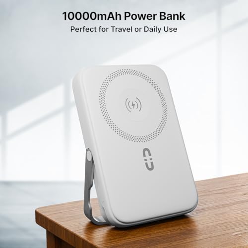 Image of pTron Dynamo Elite Magnetic Wireless 10000mAh Fast Charging Power Bank, 15W MagSafe Compatible, 22.5W Output, Compatible w /iPhone 12 & Above, Android & Other Qi Enabled Devices, Type-C Input (White)