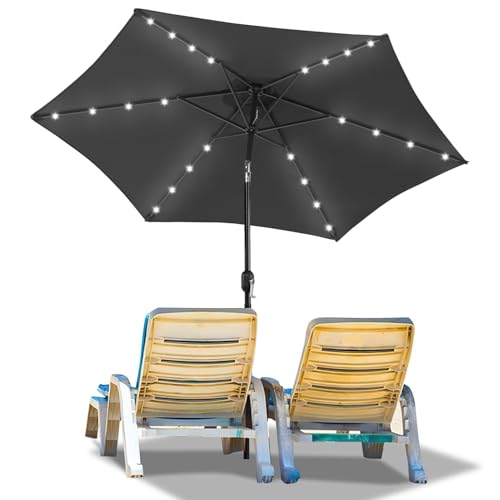 Fiqops Parasol solaire LED Ø 270/350 cm avec manivelle | Parasol déporté Parasol de jardin Protection solaire UV 50+ | Parasol à manivelle Parasol de...