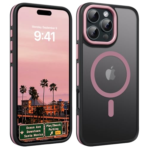 Image of YINLAI Magnetic Case for iPhone 16 Pro Max Cover, Compatible with MagSafe, Matte Slim Anti-Fingerprint Shockproof 16 Pro Max Case for iPhone 16 Pro Max Back Cover 6.9 inch, Pink