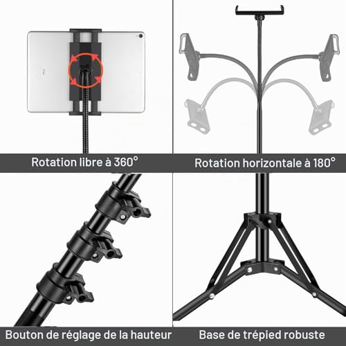 Support pour tablette contre les douleurs de cou ajustable hauteur max 65"