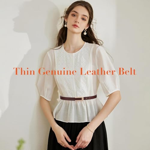 Women's Skinny Genuine Leather Belt with Gold Buckle for Dresses Jeans2