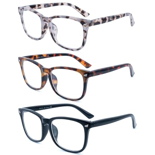 FEIVSN 3 Pack Reading Glasses for Women Men Full Lens Readers PC Frame Fixed Hinge One Power Eyewear, Black + Brown Tortoiseshell + Pea Color, +1.75 by FEIVSN - Image 2
