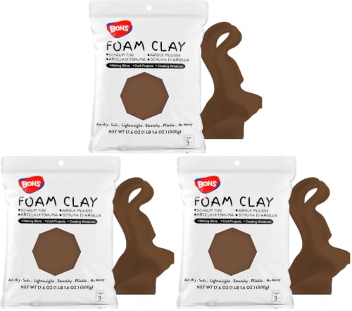 Image of BOHS Brown Modeling Foam Clay - 1.1 Lbs, Squishy,Soft, Air Dry -for Flower Mirror,Cosplay,Fake Bake, Slime Supplies-500g (Pack of 3)