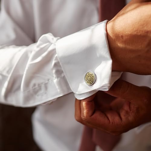 18K Gold and Platinum Plated Cufflinks for Men – Vintage Floral Celtic Knot Design, Best Gifts for Men and Groomsmen with Luxury Wooden Gift Box, Perfect for Weddings, Business, and Formal Attire