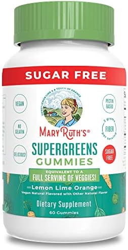 MaryRuth Organics Nutritional Supplement Super Greens Gummy, Sugar Free, with a Full Serving of Veggies for Adult and Kids Age 4+, 2g Fiber Per Serving, Vegan, 60 Count