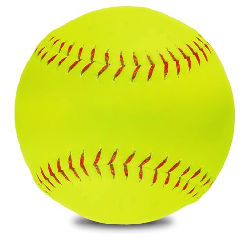 ABAJI Softball 1 Pack Blank Ball PU Surface Cork Core Suitable for Bat Heavy Duty Slowpitch Sports Youth Boy and Girl Practice Training DIY Draw Painting Autograph