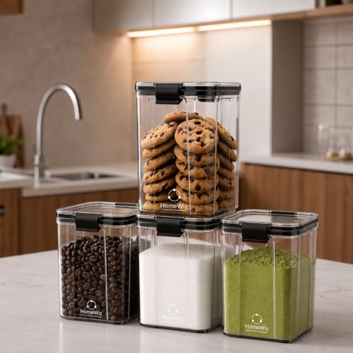 Image of HomeWiz Airtight Kitchen Storage Box 1200ml x4 | Containers For Kitchen Storage Set | Food Grade BPA-Free Kitchen Containers Set With 2 Side Clip-Lock | Stackable, For Pantry and Fridge Storage
