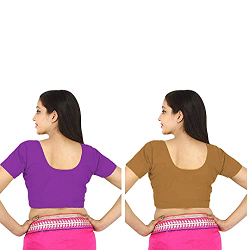 Image of Namita Women's Rubia Cotton Half Sleeve Blouse Combo (U-COT-COM-2-DARKPURPLE-METEOR-34 Dark Purple, Meteor 34)