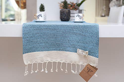 Smyrna Original Turkish Table Runner Vintage Series | 100% Cotton, 15 X 48 Inches | Vintage Farmhouse Table Runners For Home Dining Table Decor And Bohemian Wedding Decoration (Turquoise, 15" X 48") #TOP1