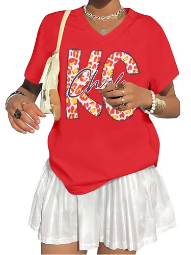 Football Jersey Shirt Women Game Day V-Neck Jersey Raglan Shirts Football Team Fans Tee Tops