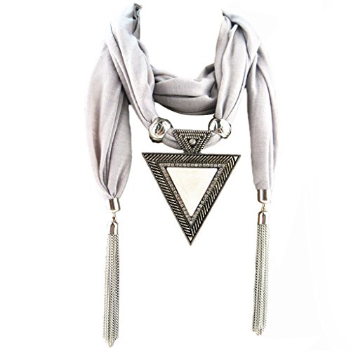 Redriver Women Fashion Bohemian Ethnic Jewelry Tassel Water Drop Pendant Scarf Necklace (Grey)