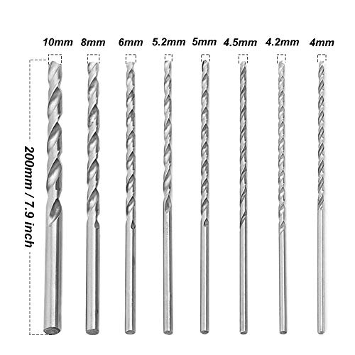 Saipe 8Pcs 200Mm Twist Drill Bit Set Extra Long Hss Twist Bits Round Straight Shank Tool Sets Wood Working Tool For Wood Plastic And Aluminum (4-10Mm) #TOP1
