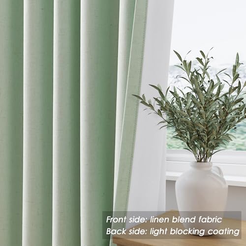 Image of Aqua Green 100% Blackout Linen Curtains for Bedroom 102 Inches Long Back Tab Rod Pocket Thermal Insulated Acoustic Panels Black out Curtain for Living Room Dining Room Modern Drapes 52x102, 2 Panels