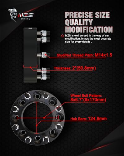 Image of MZS 8x170 Wheel Spacers 2 inch M14x1.5 for 03-26 F250 /F350 Super Duty 4WD 2Pcs