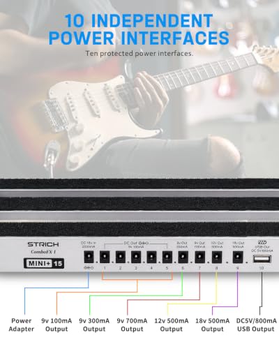 Image of STRICH Guitar Pedal Board with Built-in Power Supply, 15 x 7.8 inch Silver-White Lightweight Aluminum Alloy, PedalBoard with Pedal Cables, Bag, Hook Loop Strips PB-MP15