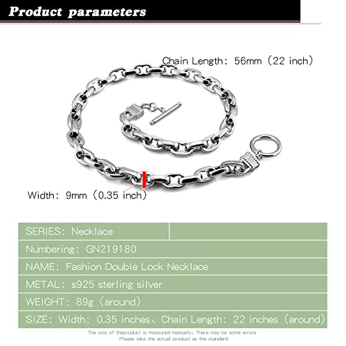 Dankadi Men Solid 925 Sterling Silver Cable Rolo Link Chain Necklace Women 9Mm &10Mm-Curb Cuban Chain Thick Big Choker 18" 20" 22" 24" 26 "28" 30" Fine Jewelry Gift (18 Inches, Width 9Mm) #TOP2