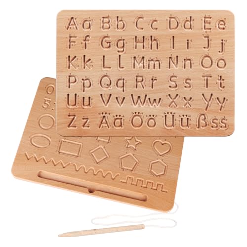 LOOPES Alphabet Lernen Schreibtafel Holz Alphabet Tracing Boards Kinder Einschulung Geschenk ABC Lernen Holzbrettchen Doppelseitiges Übungsbrett für 3 4 5 Jahre Schulkind Geschenk Schuleinführung