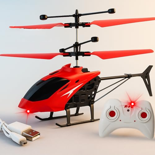 Image of KIDZYMON RC Helicopter with Hand Gravity Sensor, Flying Remote Control Helicopter Toy, Chargeble, 3D Light & Safety Sensor for Kids Age 4+ Years I Pack of 1 (RED Color)
